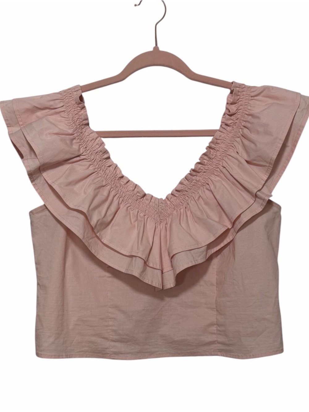 Wild Fable Blush Pink Smocked Ruffle Sleeveless Crop Top Womens Size XXL Stretch